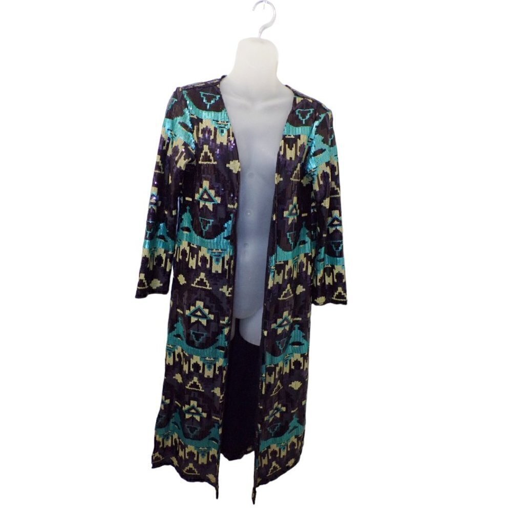 SILVERADO Sequined Long Coat Jacket Aztec Western Design size XS Runs‎ big